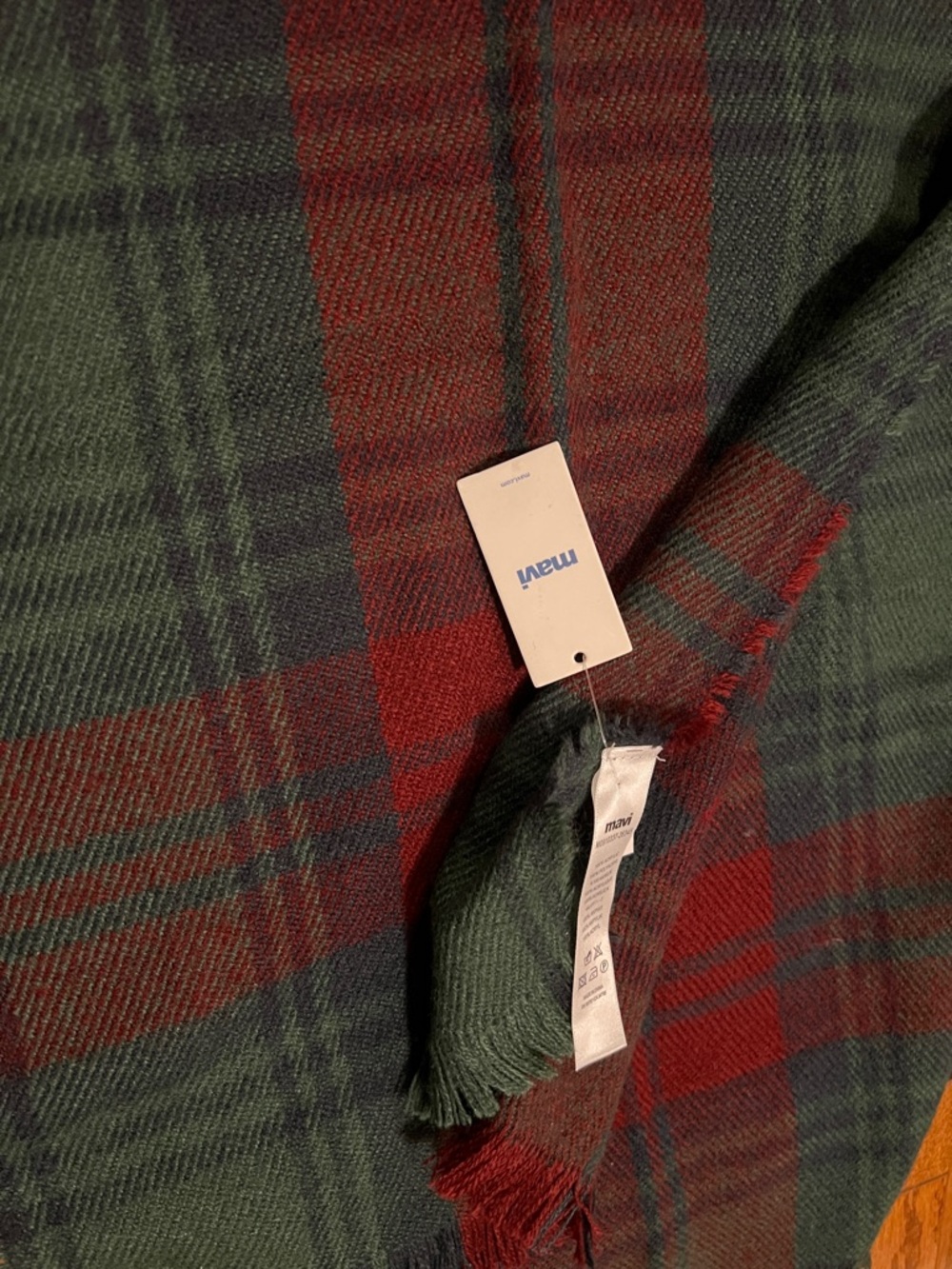 MAVI Green & Burgundy Plaid Blanket Scarf